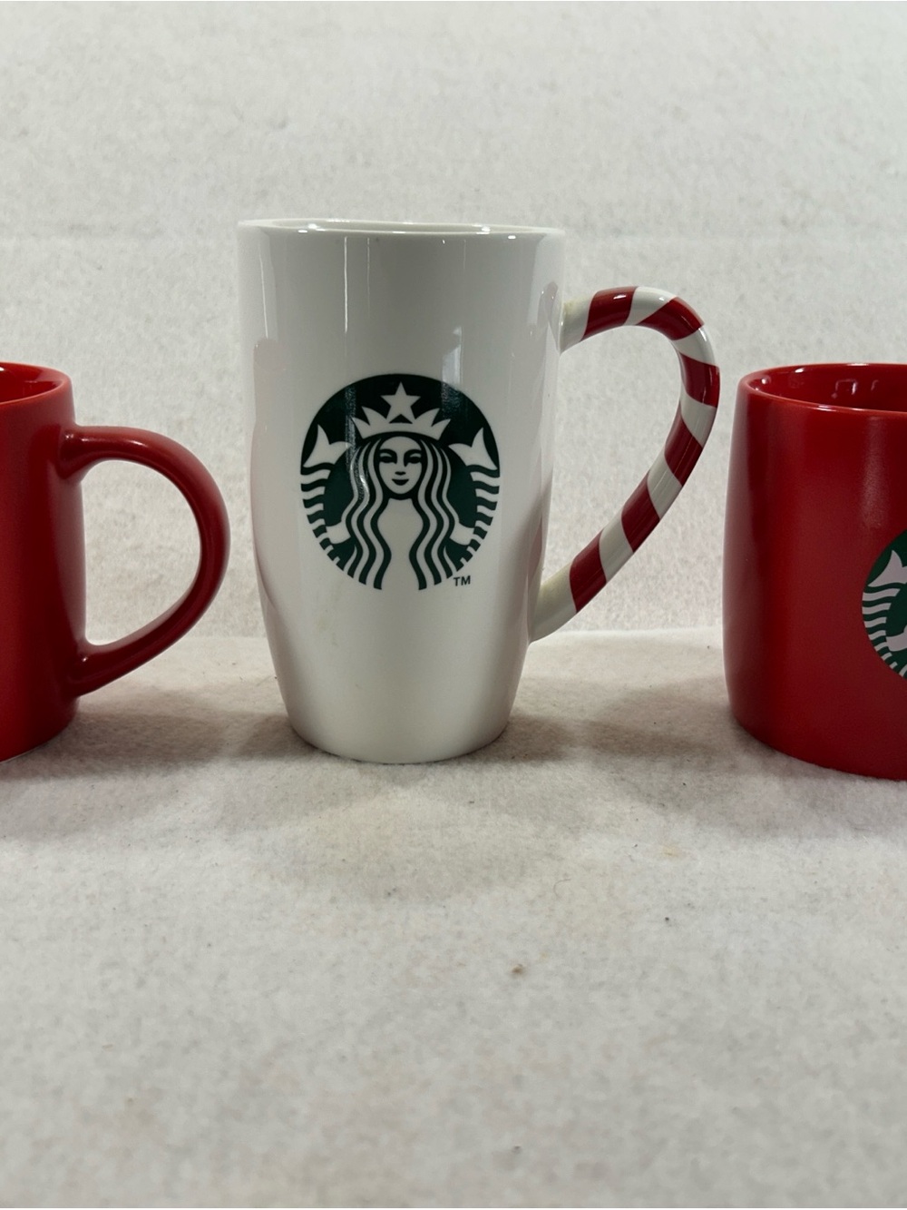 Starbucks Christmas Holiday Mug Set of 3 2015 Candy Cane Handle 2025 Red